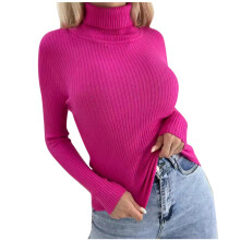 Women's Turtleneck Sweater Ribbed Knit Fitted Pullover