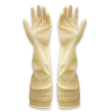 Rubber Dishwashing Gloves Beige L 15 inch Long Cuff