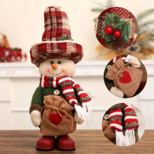 Red Standing Snowman Decor with Linen Hat 15 inch