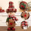 Red Standing Snowman Decor with Linen Hat 15 inch 1