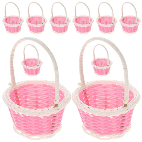 Mini Woven Baskets Pink Plastic Party Decorations 10 pcs
