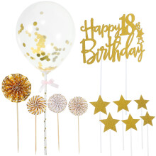 HEMOTON Golden 18th Birthday Cake Topper Paper Plastic 1 Set