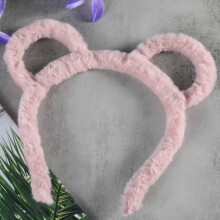 Korean Women's Winter Plush Headband with Bear Ears Rose Red