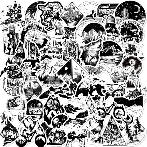 Gothic Stickers Black and White 50 Pack