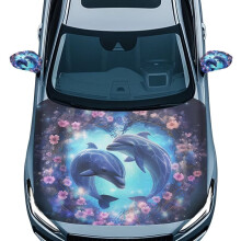 Ensemble de housses de capot de voiture Dolphin Flower (3 pièces) + housses de rétroviseurs latéraux