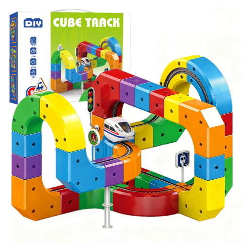 Magnetic Rail Train Set 3D Flexible Track Cube Blocks 81PC