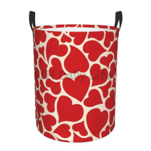 Red Love Hearts Print Laundry Hamper Large Foldable