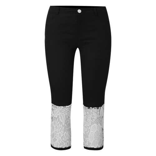 Dame capribukser i blonde, sort, slim fit, læglængde 2