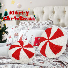 Cuscino natalizio a forma di bastoncino di zucchero, rosso e bianco, in peluche, 1 pezzo
