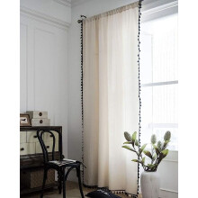 Boho Cotton Linen Curtain with Black Tassels 1 Panel 94 in