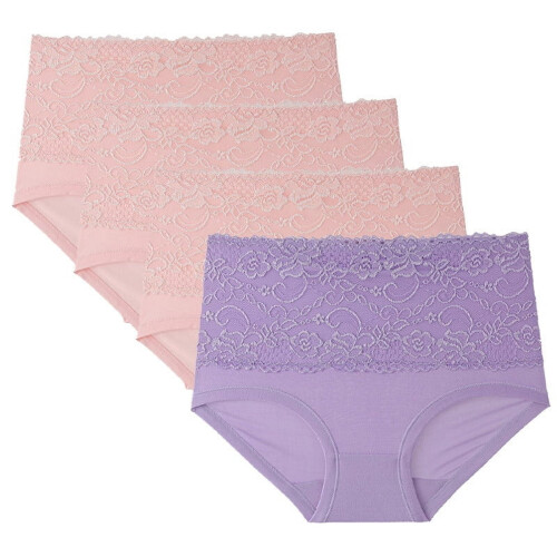 Conjunto de 4 calcinhas de algodão de cintura alta rosa para mulheres