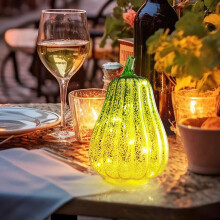 Decorazione a forma di zucca in vetro con luci, a batteria
