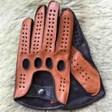 Men's Leather Driving Gloves Full-Finger Breathable Unlined