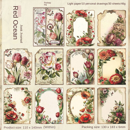 Lost Garden Art Collage Journaling Sheets 30 pcs 6 designs