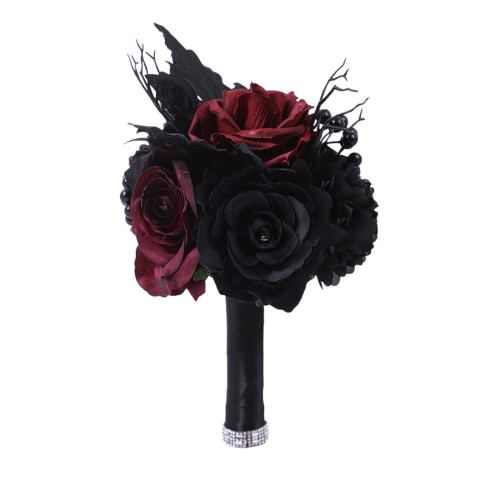 DAMAI Bouquet da sposa gotico Rose nere artificiali Teschio