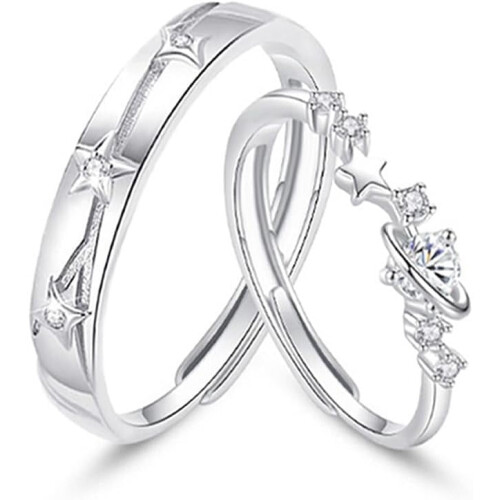 Star Promise Ring Set S925 Sterling Silver CZ Adjustable