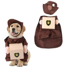 Costume da postino per cani per Halloween, completo di cappello e cassetta delle lettere.