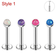 Stainless Steel Labret Lip Ring Resin Opal 16G 1.2x8mm