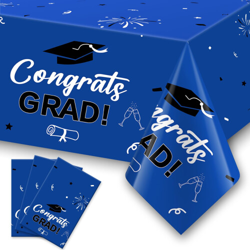 Blue disposable graduation tablecloth 3-pack