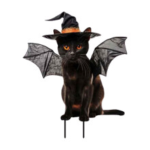 Décoration de jardin extérieur : chat sorcière d'Halloween avec prise de terre