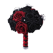 Buquê de casamento gótico DAMAI com rosas pretas artificiais e caveira.