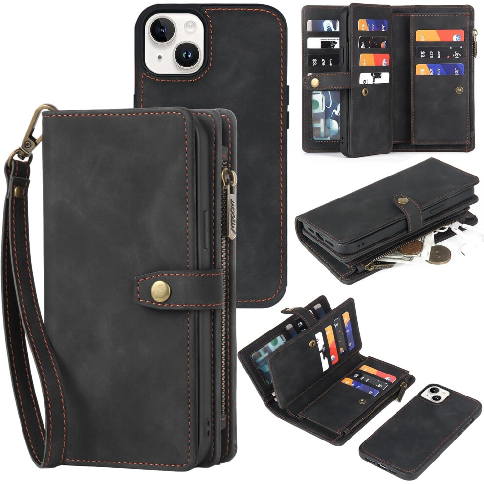 Leather Wallet Case For Iphone 15 Plus 6.7 In Magnetic 9422877581467