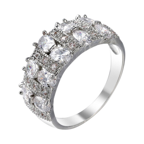 Diamond Ring Geometric Double Row Zircon Size 6-10