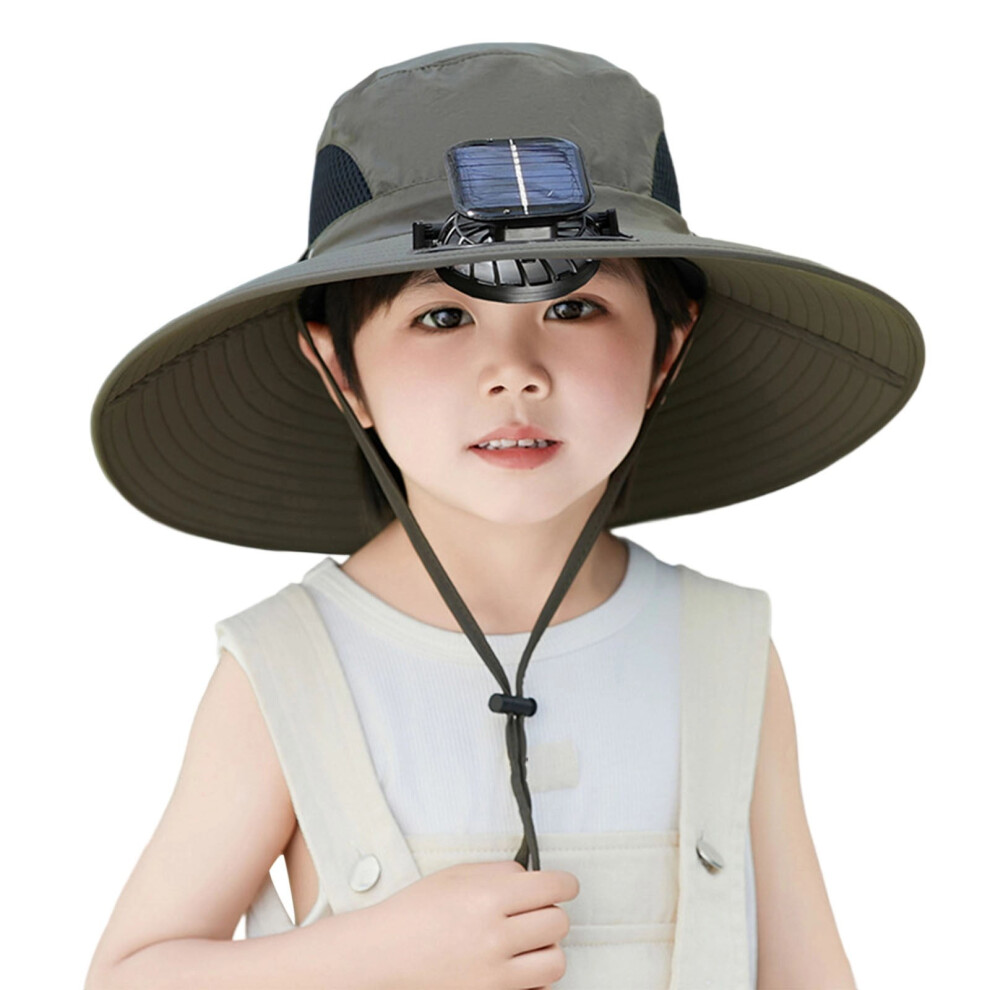 Kids Wide Brim Solar Fan Hat Upf 50+ 3-Speed 9399596295572