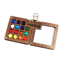 Portable Mini Walnut Wood Watercolor Set 8 or 15 Grids