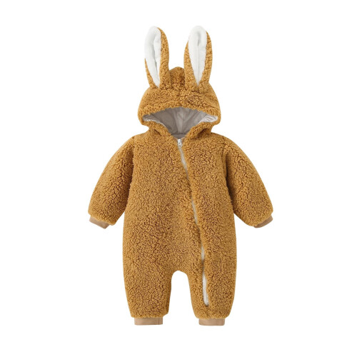 Baby Flannel Easter Romper with 3D Rabbit Ears and Hood 1