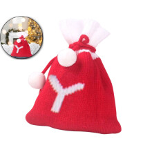 Christmas Knit Drawstring Gift Bag Red White Santa Sack
