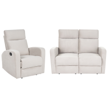 Manual Recliner Living Room Set 3 Seater VERDAL Velvet Beige