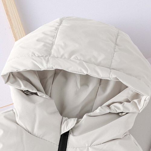 Colete acolchoado feminino com capuz, sem mangas, leve, tamanho 2
