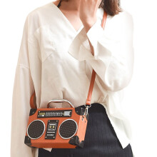Bolso de mano de noche para mujer con forma de radio, de piel sintética.