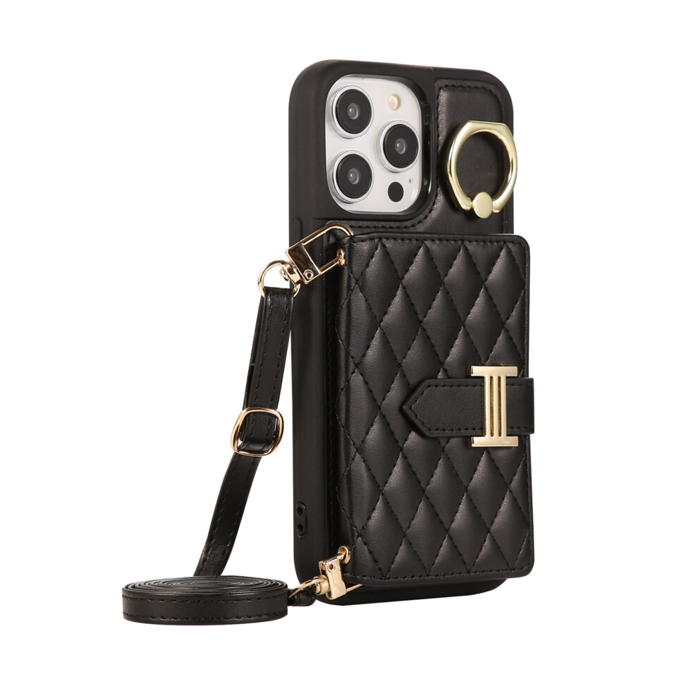 Iphone 14 Pro Max Crossbody Wallet Case Pu Leather Black 9043876483325