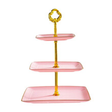 3-laags dessertstandaard met roze koekjes en cupcakes (14x10 inch)
