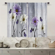 Purple Daisy Kitchen Curtains 27.5x39 in 2-Panel Rod Pocket