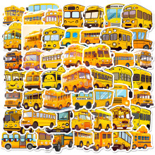 Cartoon School Bus Stickers Cute Yellow Bus Doodles 50 Pack