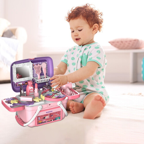 Pretend Play Center - 4-in-1 Activity Station with Storage