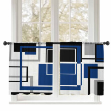 Sheer Curtains Abstract Black Blue Geometric Stripe 52x54