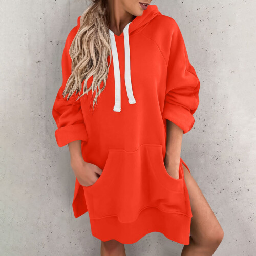 Women's solid color hooded sweatshirt fleece pullover 1