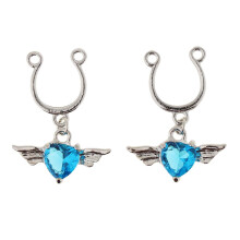 Angel Wing Heart Dangle Nipple Jewelry Blue 1 Pair