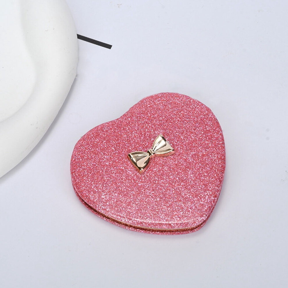 Heart-shaped folding makeup mirror pink dual-sided portable