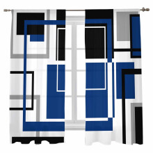 Sheer Curtains Abstract Black Blue Geometric Stripe 52x72