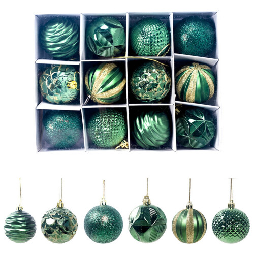Christmas Glitter Balls Green Plastic 12PCS