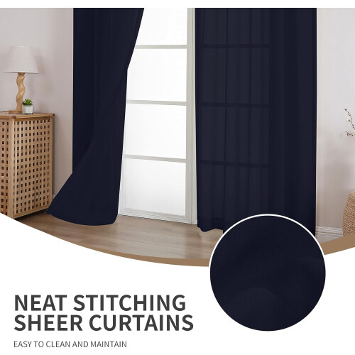 Cortinas transparentes azul-marinho, pacote com 2 unidades, 137 x 213 cm (54 x 84 polegadas) 1