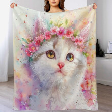 Soft Flannel Winter Blanket with Cats and Flowers 50x60