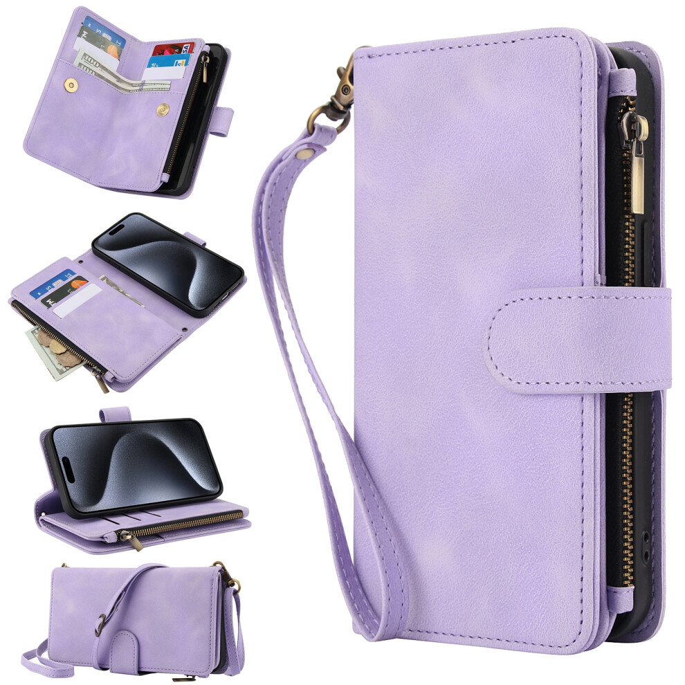Leather Crossbody Wallet For Samsung Galaxy S22 Ultra Purple 9180333329861