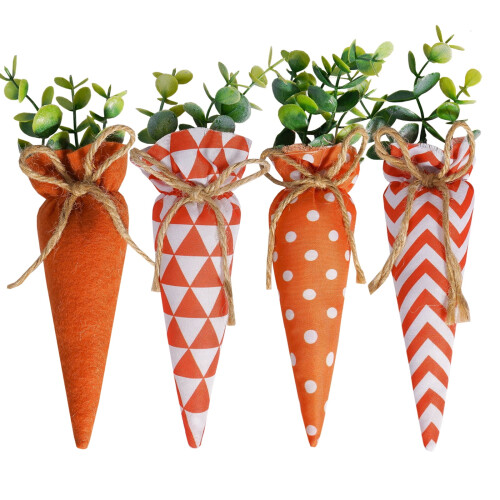 Easter carrot hanging ornaments set orange fabric 4-piece