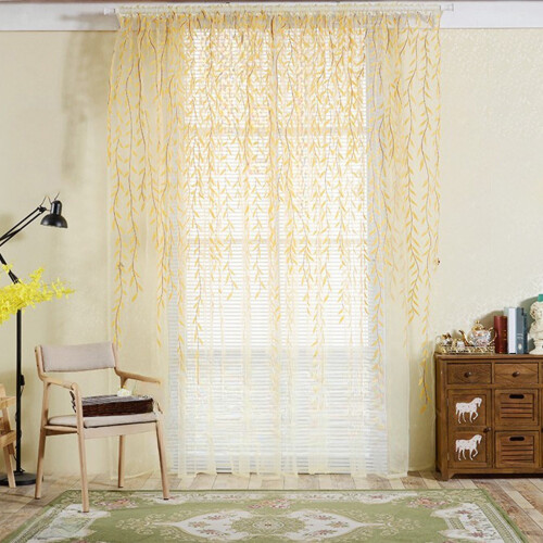 Voile Sheer Curtains Blue Yellow Polyester 55x94 inch